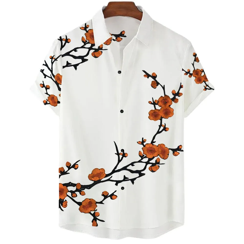 2024 Summer Men's Floral Chinese Style Shirt Short Sleeve Hawaiian Shirts For Men Plus Size Quick Dry Tops Tee Shirt Man Camisa