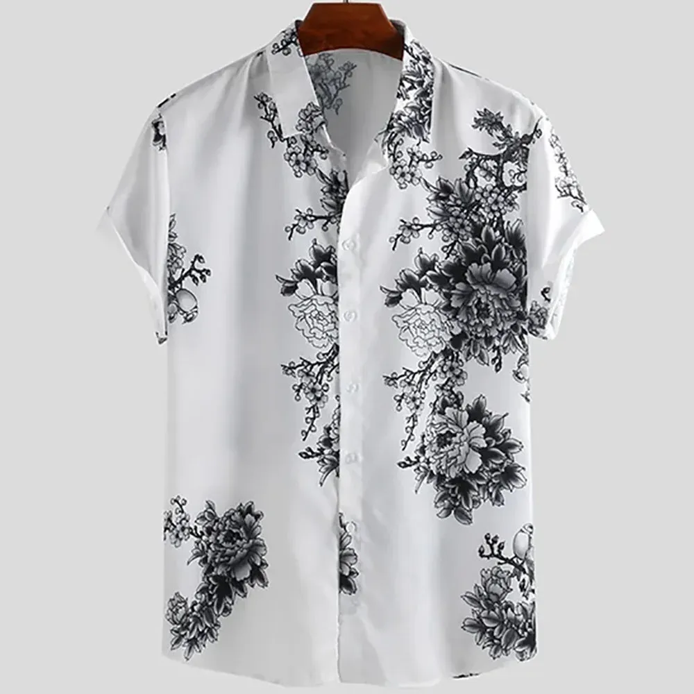 2024 Summer Men's Floral Chinese Style Shirt Short Sleeve Hawaiian Shirts For Men Plus Size Quick Dry Tops Tee Shirt Man Camisa