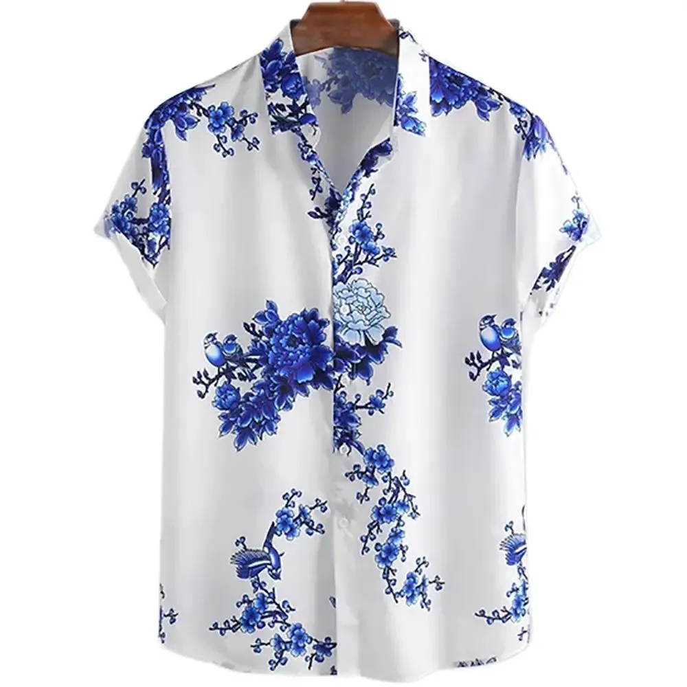 2024 Summer Men's Floral Chinese Style Shirt Short Sleeve Hawaiian Shirts For Men Plus Size Quick Dry Tops Tee Shirt Man Camisa