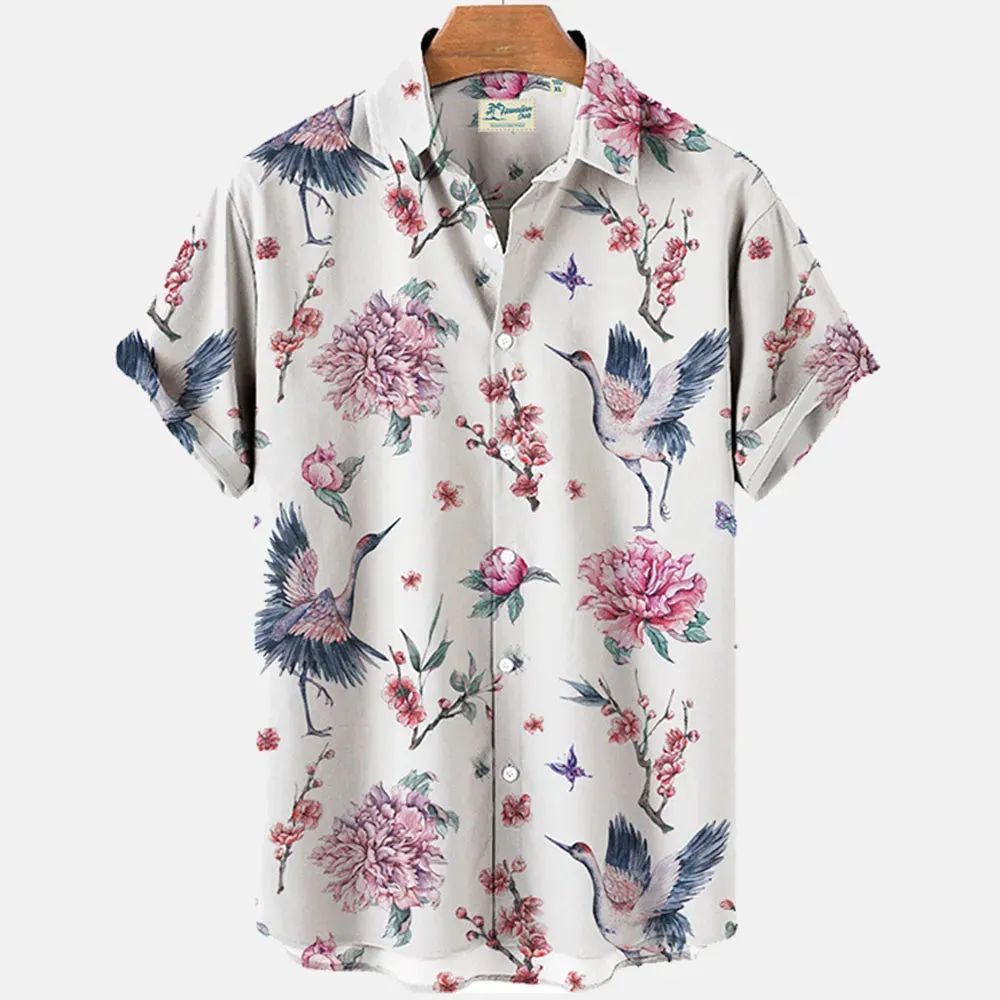 2024 Summer Men's Floral Chinese Style Shirt Short Sleeve Hawaiian Shirts For Men Plus Size Quick Dry Tops Tee Shirt Man Camisa