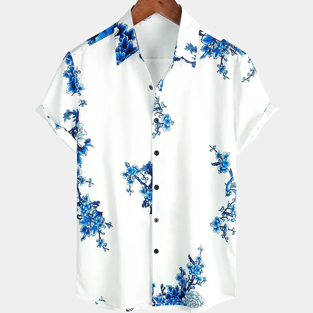 2024 Summer Men's Floral Chinese Style Shirt Short Sleeve Hawaiian Shirts For Men Plus Size Quick Dry Tops Tee Shirt Man Camisa