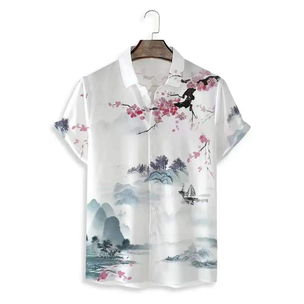 2024 Summer Men's Floral Chinese Style Shirt Short Sleeve Hawaiian Shirts For Men Plus Size Quick Dry Tops Tee Shirt Man Camisa