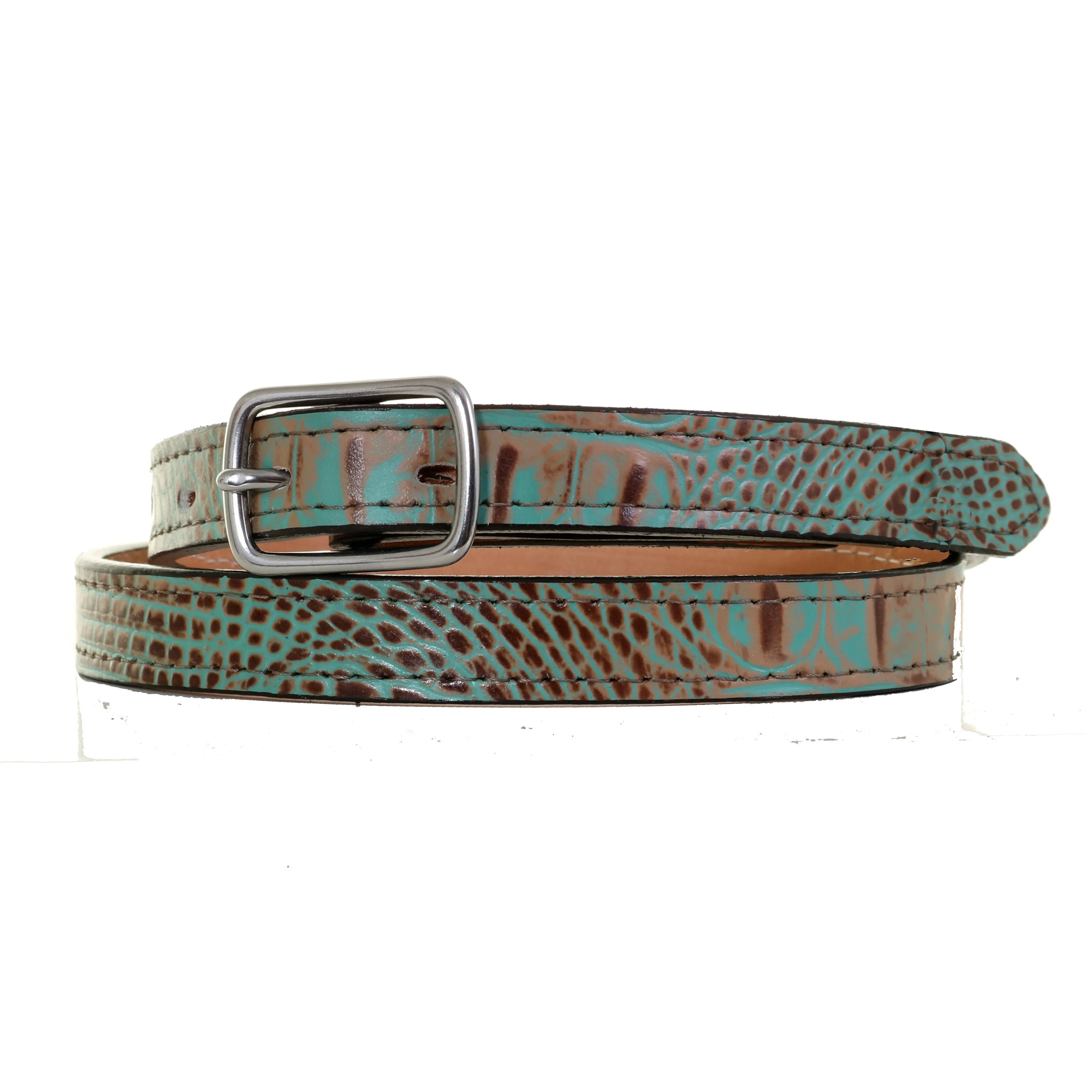 B1094 -  Vintage Mint Crocodile Print Leather Belt