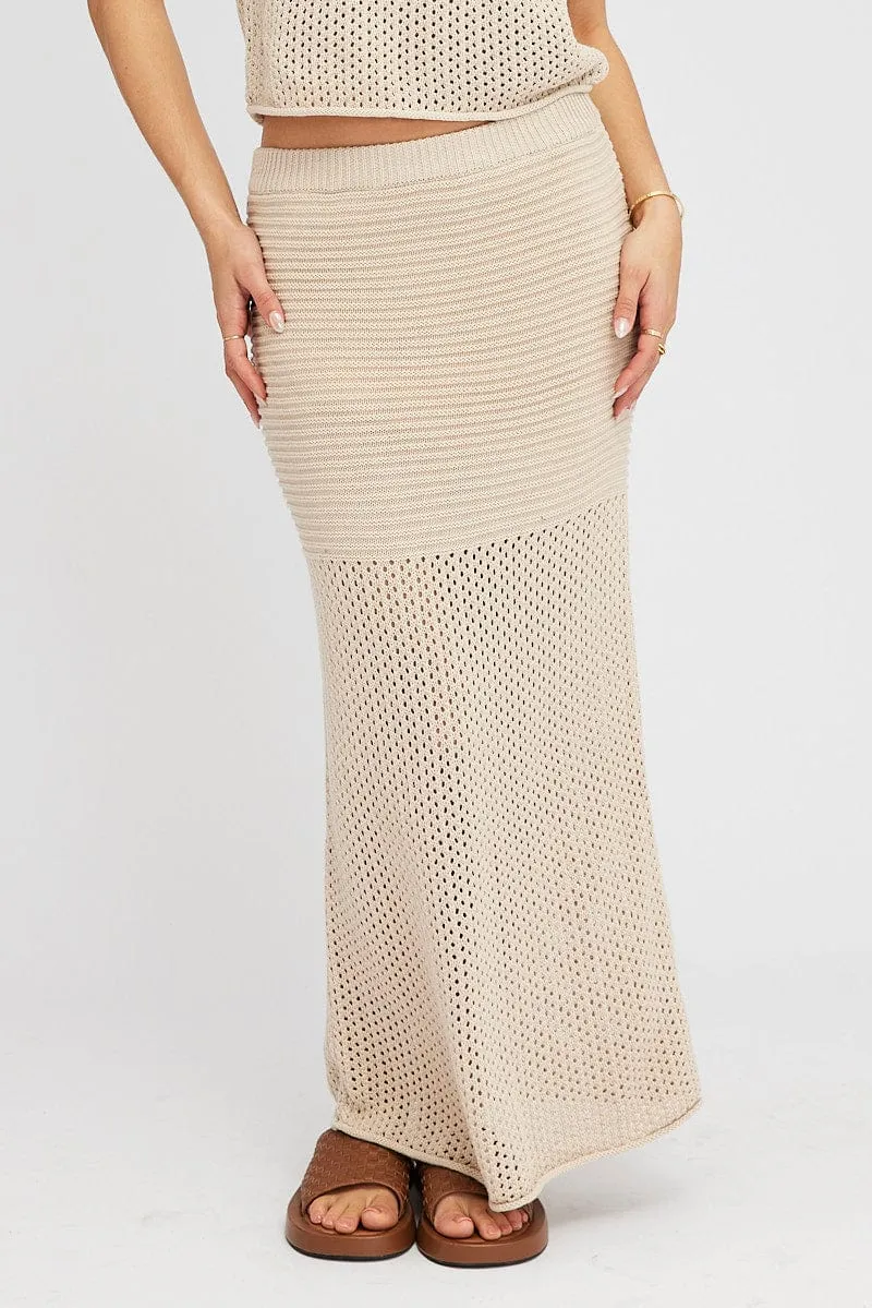 Beige Knit Skirt Midi Crochet