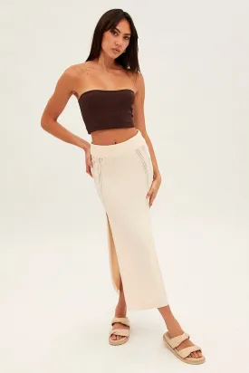 Beige Midi Skirt Knit Front Split