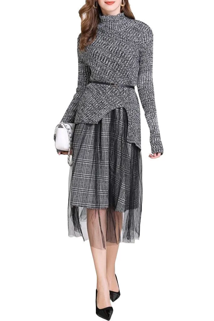 Brody Grey Sweater Top and Mesh Skirt Set