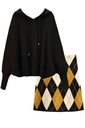 Carolina Black Batwing Sweater and Multicolor Skirt Set