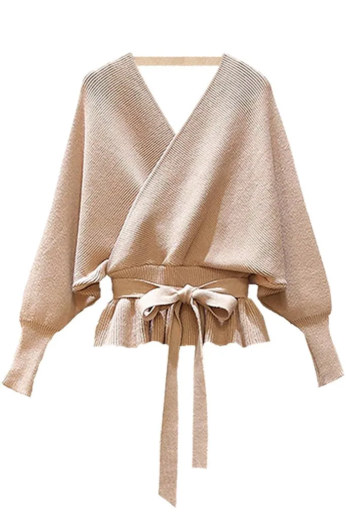 Caroline Beige/Ivory Batwing Sweater Top and Mesh Skirt Set