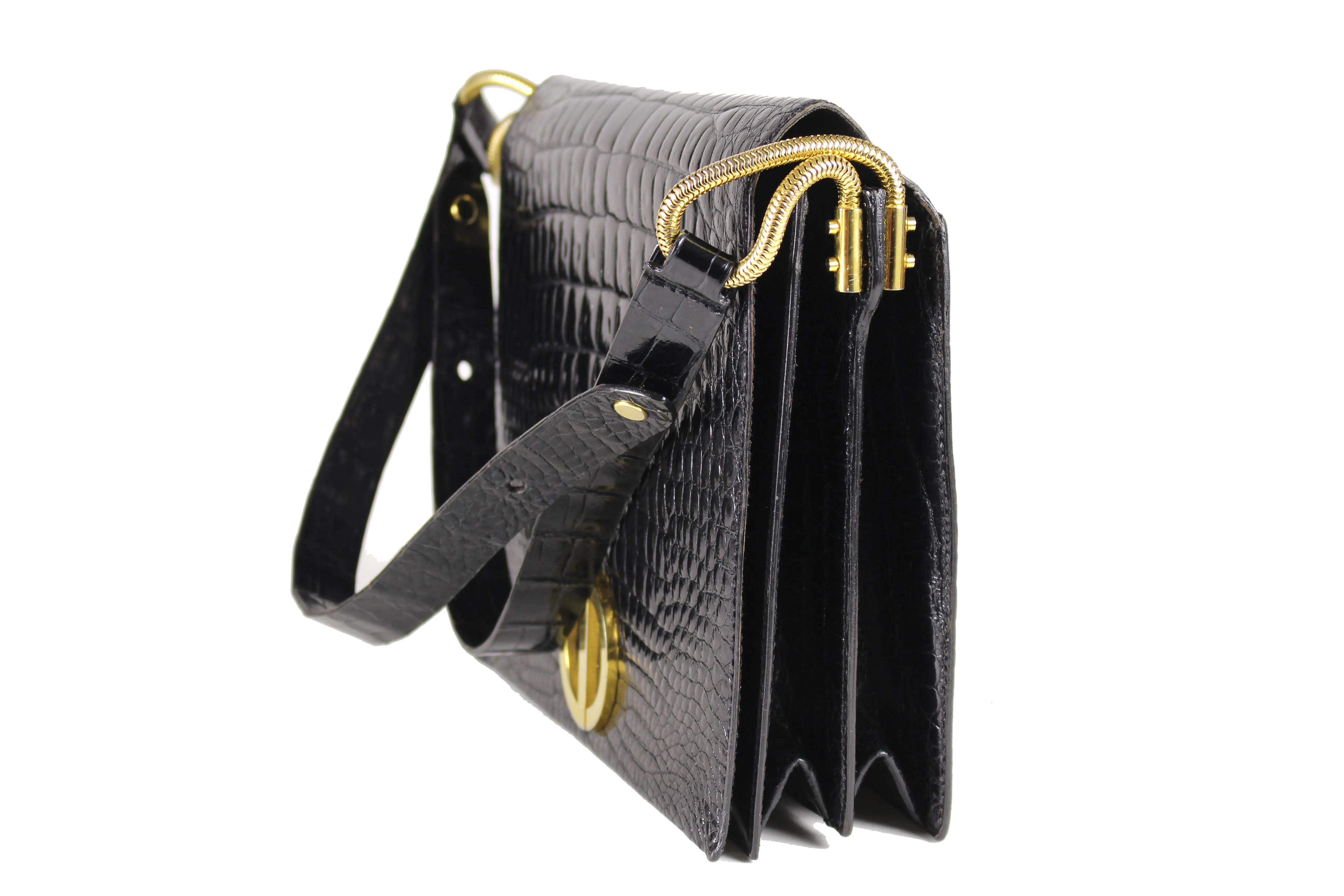 CHRISTIAN DIOR black crocodile skin shoulder bag