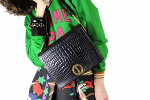 CHRISTIAN DIOR black crocodile skin shoulder bag