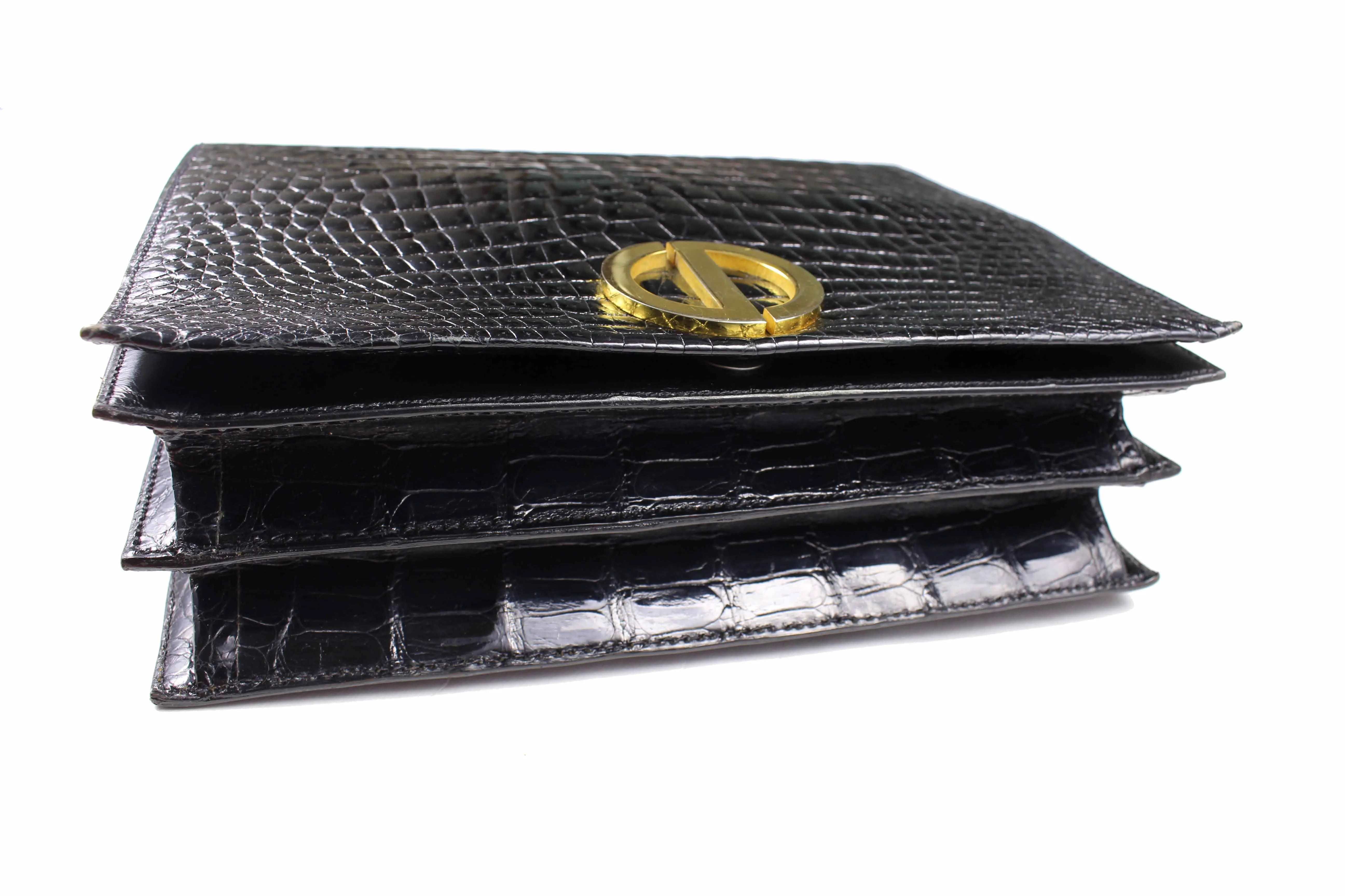 CHRISTIAN DIOR black crocodile skin shoulder bag