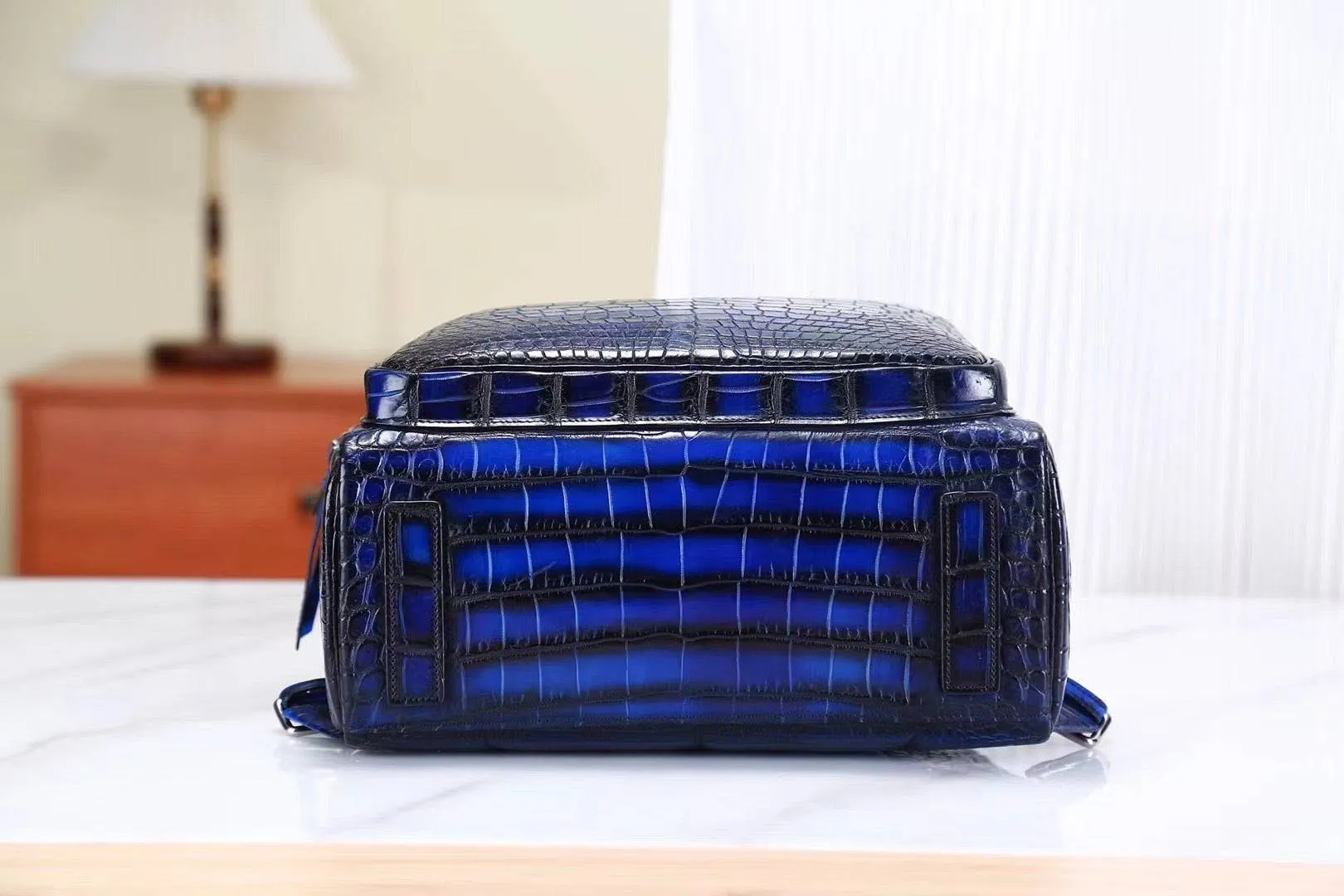 Crocodile Leather Backpack Vintage Blue