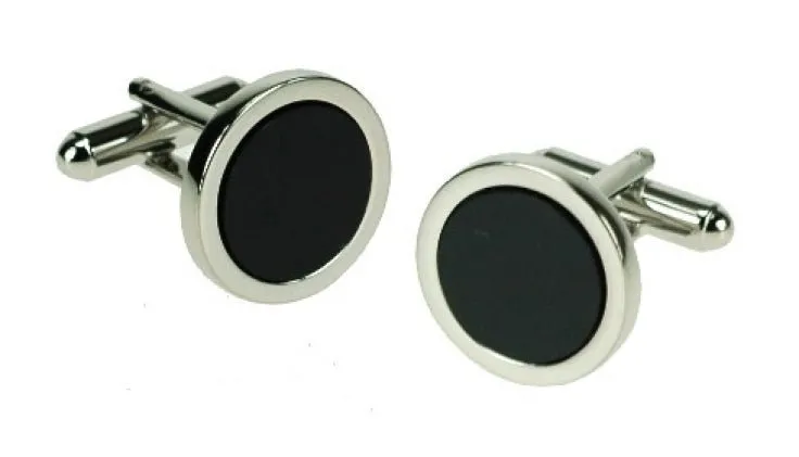 Cudworth Rhodium/Black Round Dress Wear Cufflinks