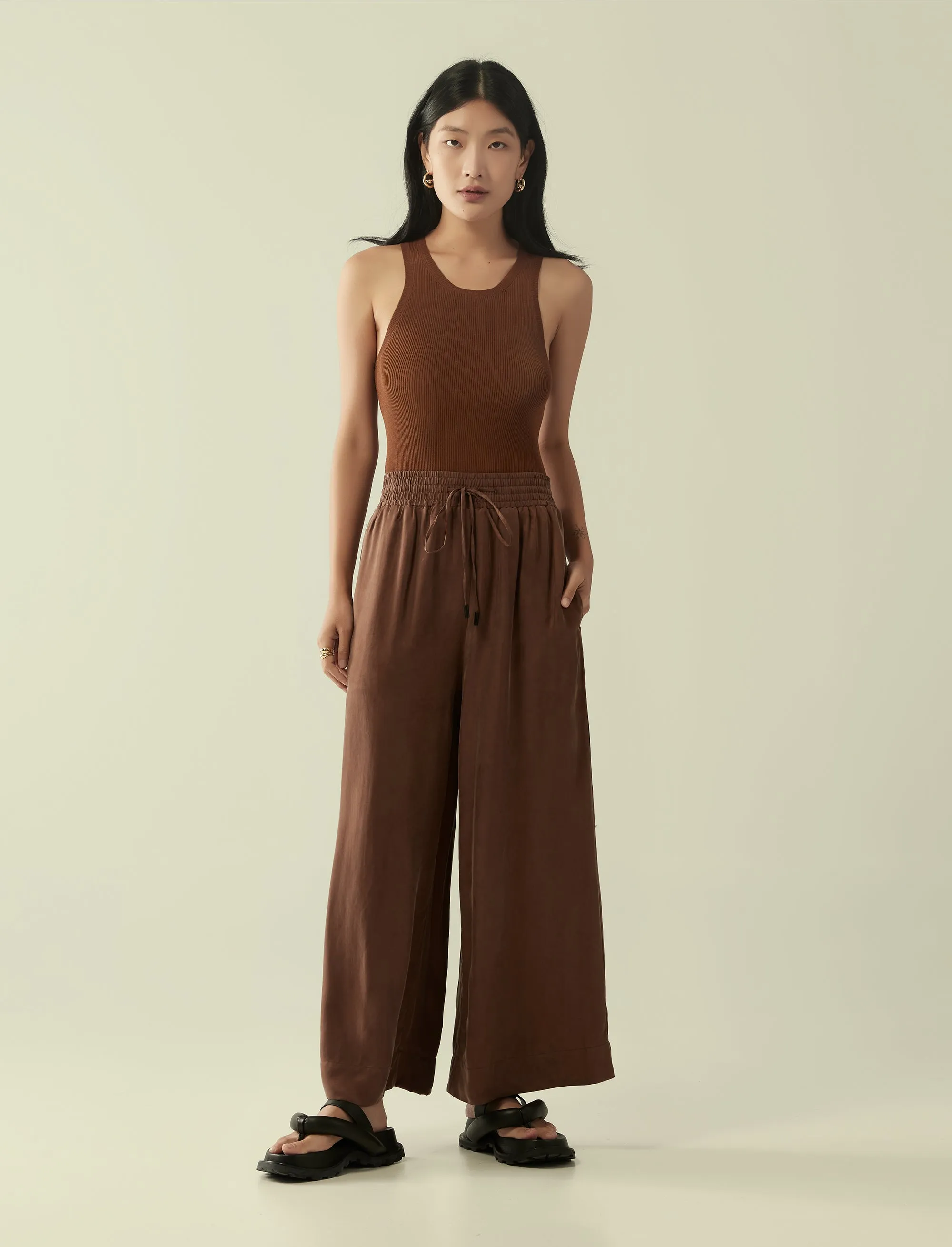 cupro drawstring flared pants