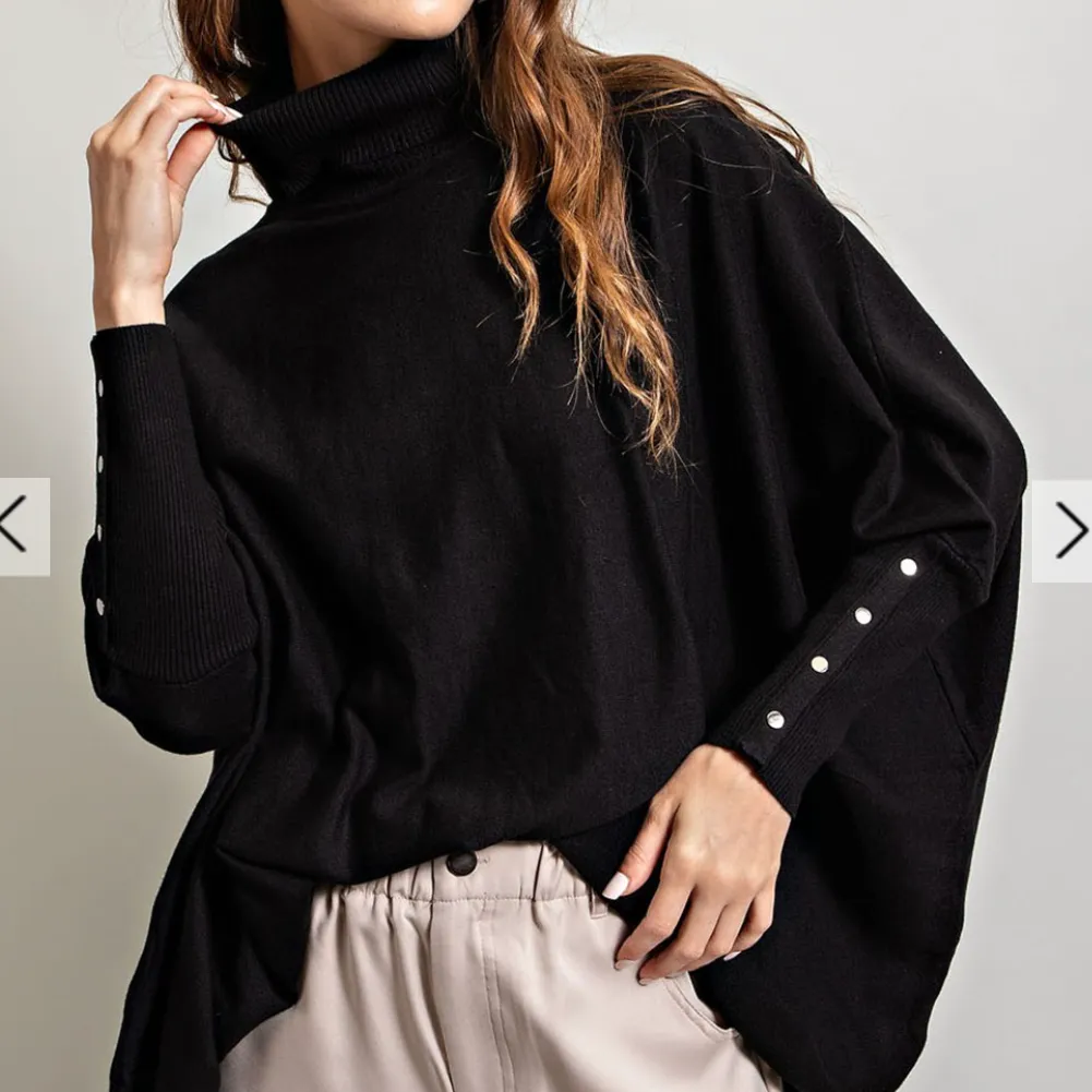 Cute as a Button Button Cuff Turtleneck Sweater