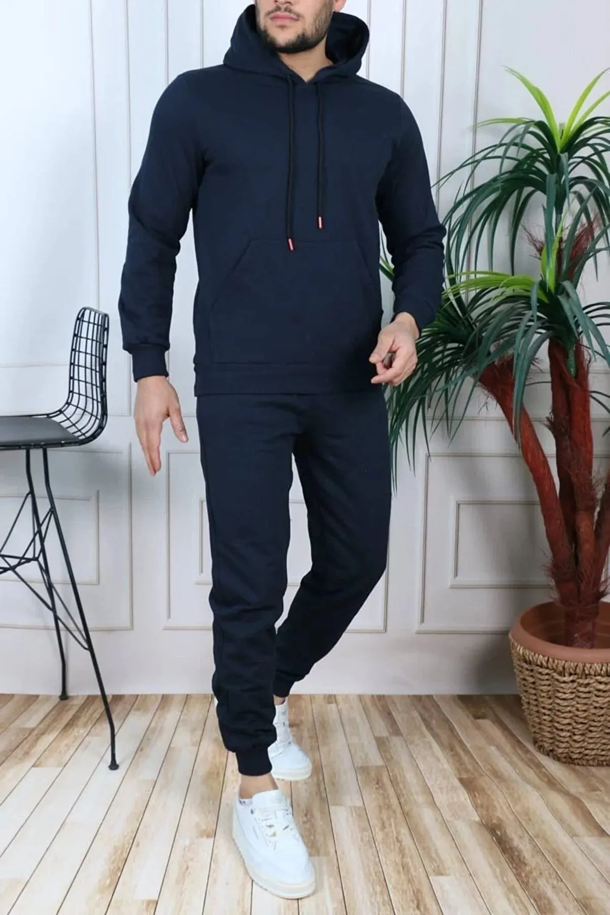 Exsport Men's Navy Blue Thread Half Zippered Cotton Inside Winter Tracksuit