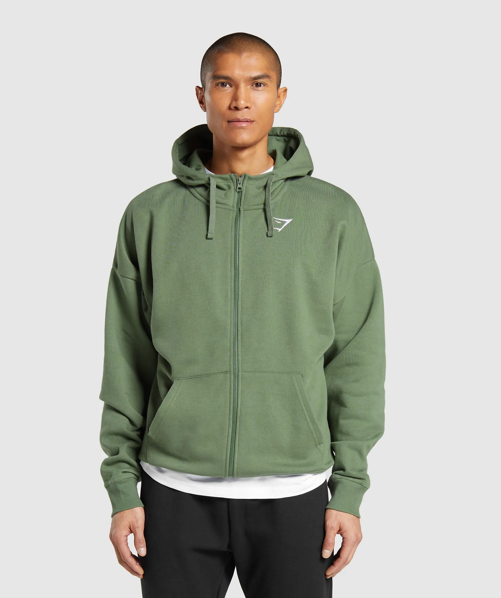 Gymshark Crest Oversized Zip Up Hoodie - Force Green