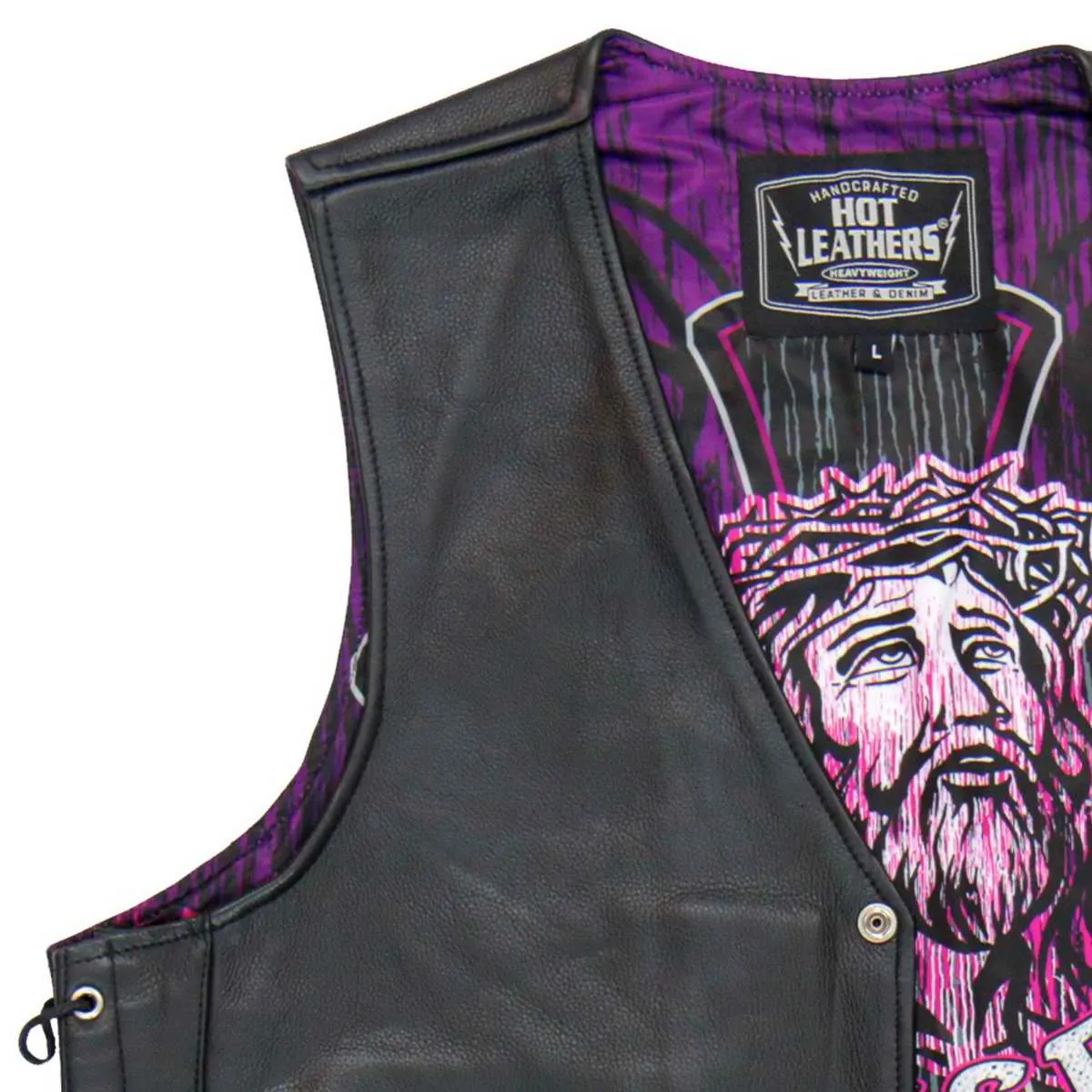 Hot Leathers VSM1063 Men's Black 'Blessed' Conceal and Carry Side Lace Leather Vest