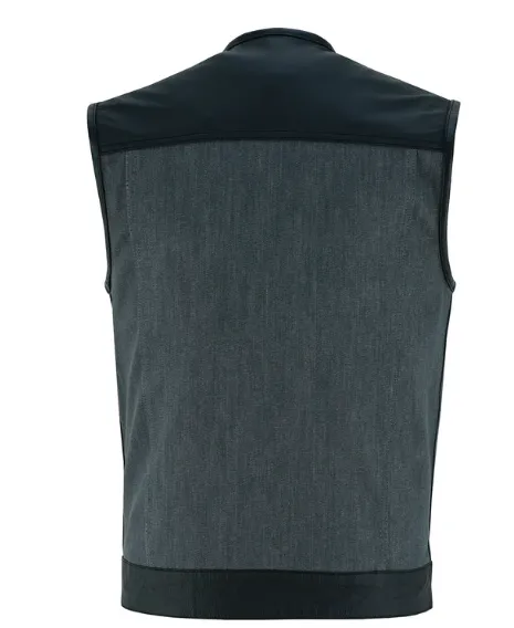 Men's Grey Denim & Leather Motorcycle Vest VB910 Gray