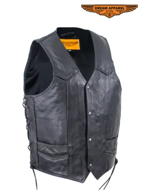 Mens Leather Motorcycle Vest With Huge Gun Pocket