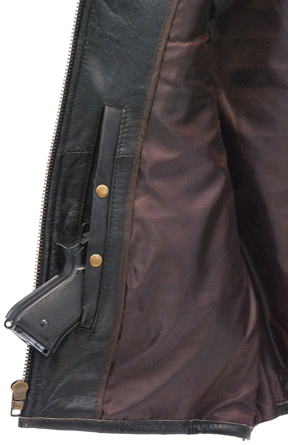 Men's Vintage Brown Quilt Leather Concealed Pocket Vest #VMA6714QGN ()