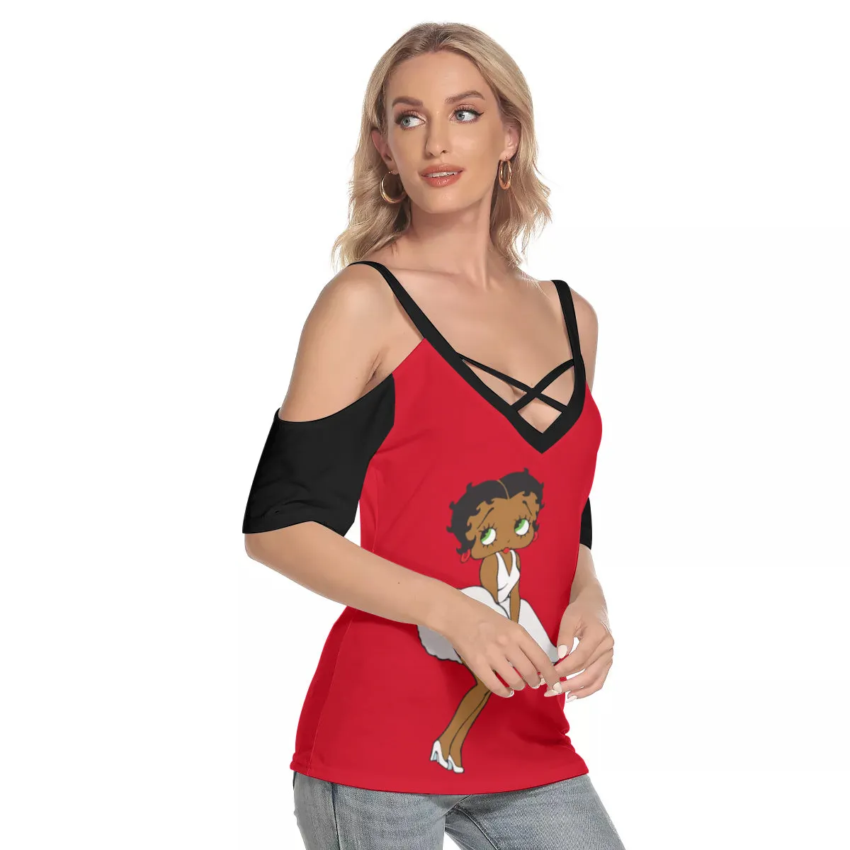 MOPAR BOOP Cold Shoulder T-shirt With Cress Cross Strips