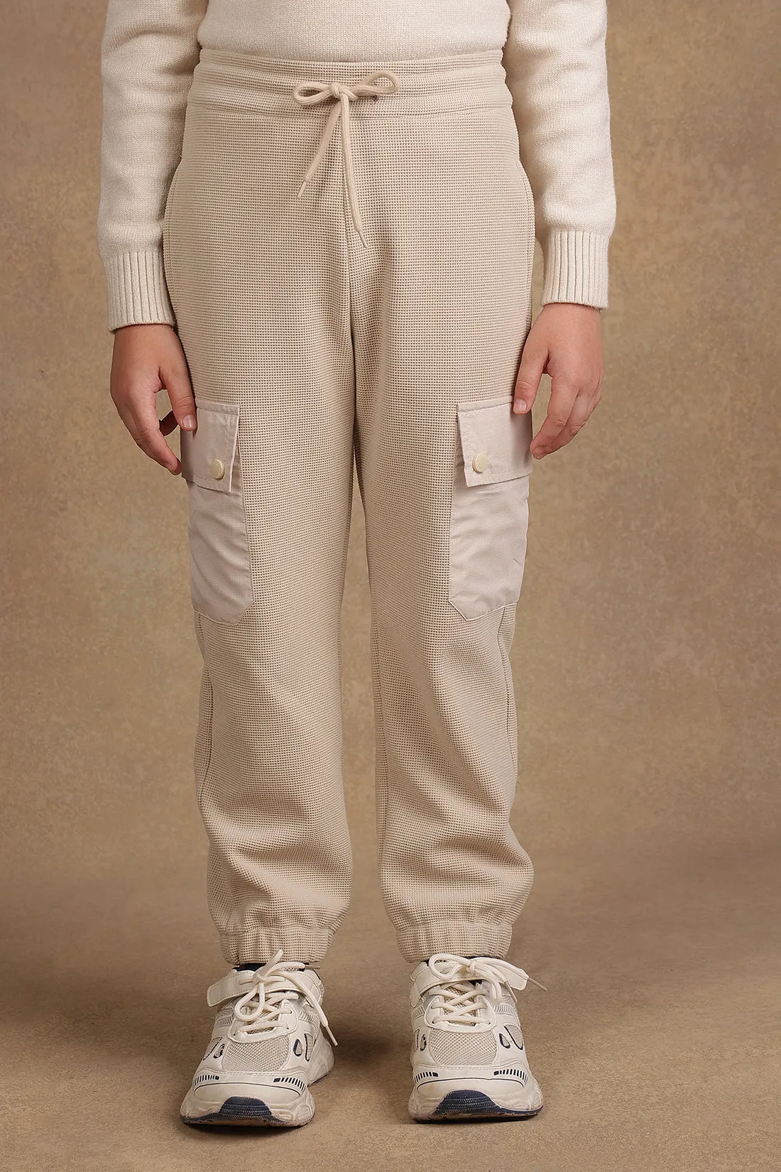 One Friday Kids Boys Beige Knitted Track Pants