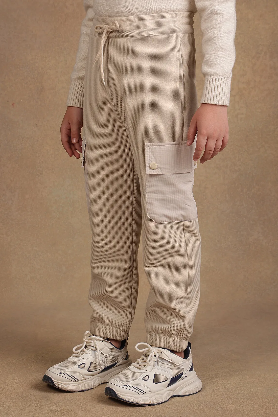 One Friday Kids Boys Beige Knitted Track Pants