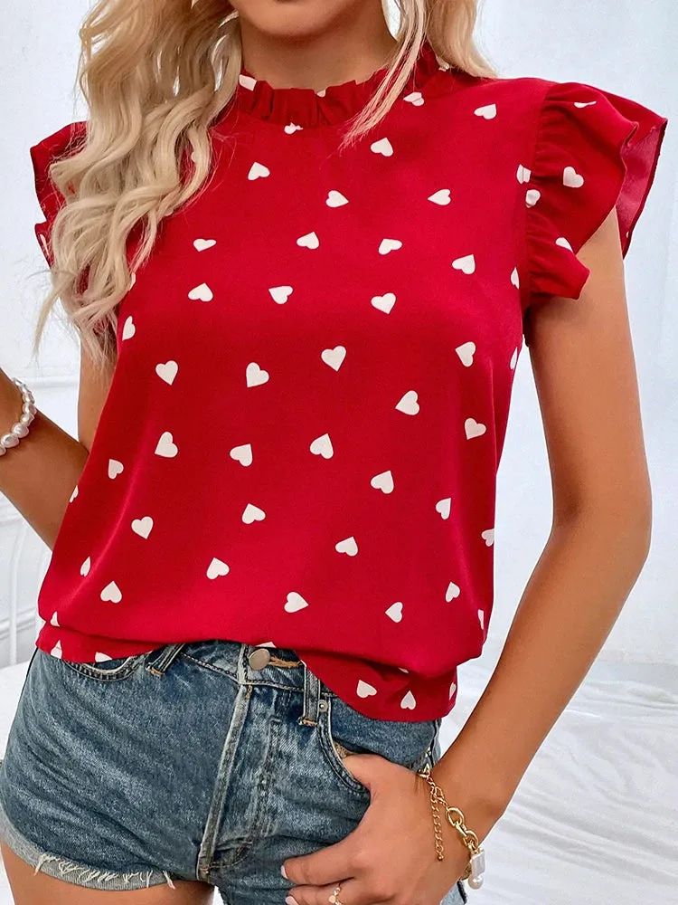 Pink Summer 2024 Ruffle Short Sleeve Blouse