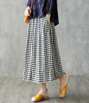 Plaid Casual Cotton linen loose fitting Women's Skirts  DZA2005263