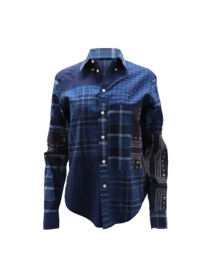 Ralph Lauren Patchwork Shirt in Blue Print Cotton