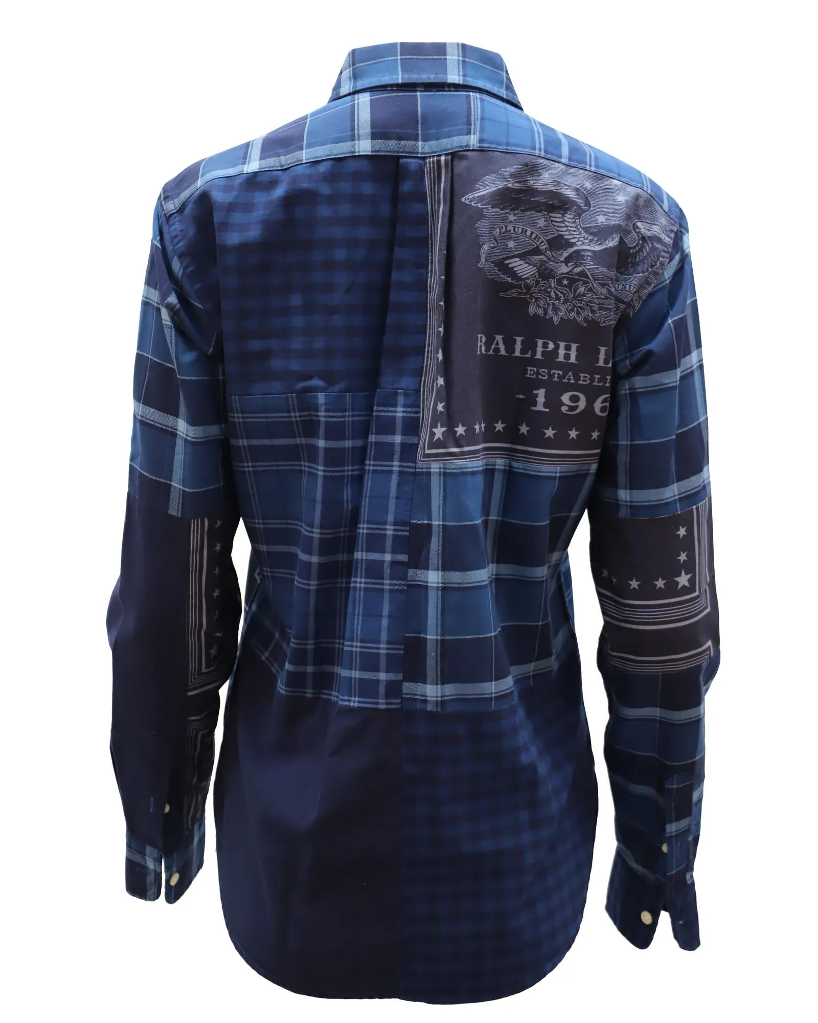 Ralph Lauren Patchwork Shirt in Blue Print Cotton