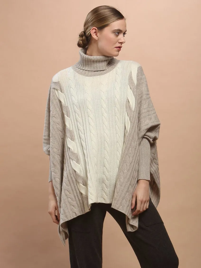 Two-Tone Braided Turtleneck Poncho