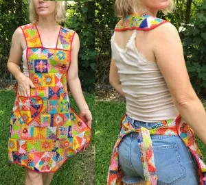 Vintage 1970s | Patchwork Hippie Boho Smock Pinafore Dress Apron | Free Size