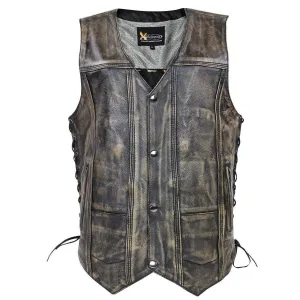 Xelement XS3540 Men's 'Wreck' Distressed Brown Multi-Pocket Motorcycle Biker Rider Leather Vest